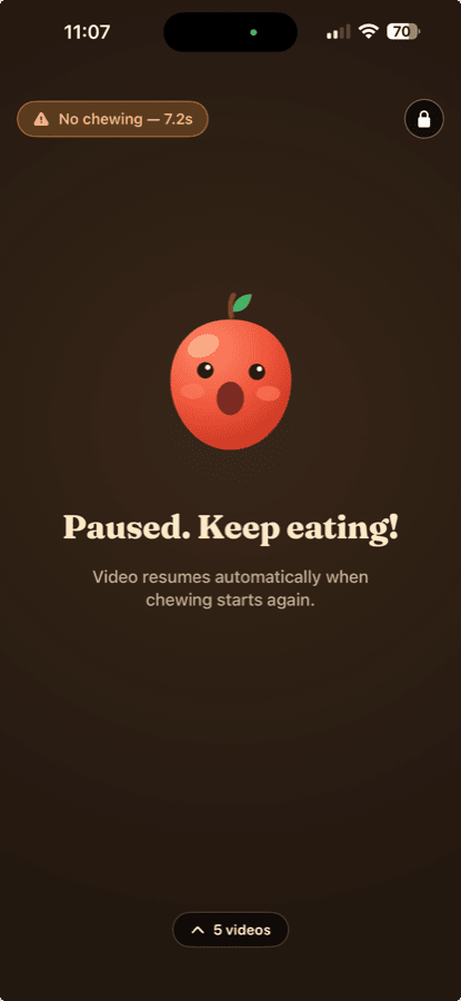 ChewView paused: keep eating overlay